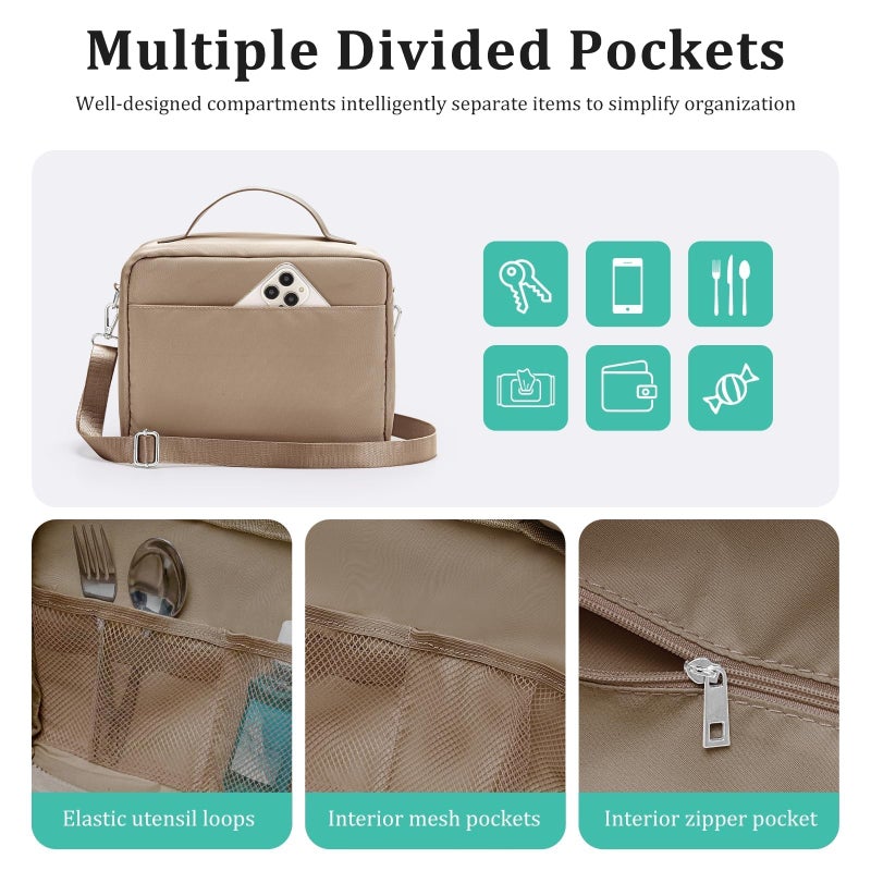 MEXS Lunch Bag for Women Men Insulated Lunch Box with Adjustable Strap Adult Lightweight Lunch Tote for Work Picnic Travel(Brown) - Image 5