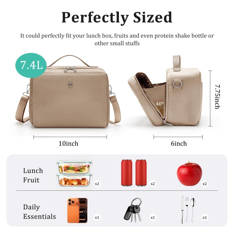 MEXS Lunch Bag for Women Men Insulated Lunch Box with Adjustable Strap Adult Lightweight Lunch Tote for Work Picnic Travel(Brown) - Image 3