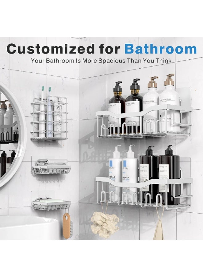 Shower Caddy 5 Pack,Adhesive Shower Organizer for Bathroom Storage&Home Decor&Kitchen,No Drilling,Large Capacity,Rustproof Stainless Steel Bathroom Organizer,Shower Shelves for Inside Shower - Image 5
