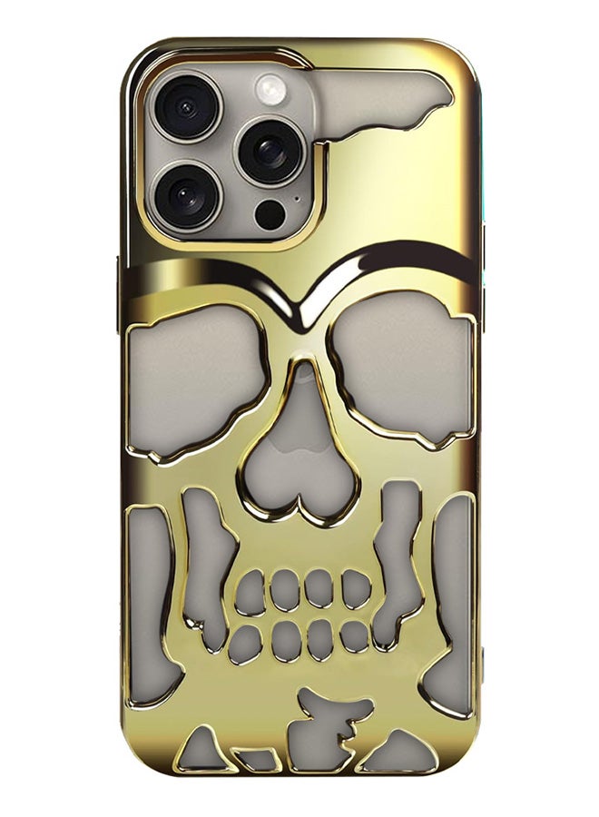 CATANES iPhone 15 Pro Max Case 3D Hollow Skull Breathable Phone Case Luxury Plating Colorful Matte Shockproof Cover Ultra Thin Full Surround Anti-Fall Case Gold - Image 1