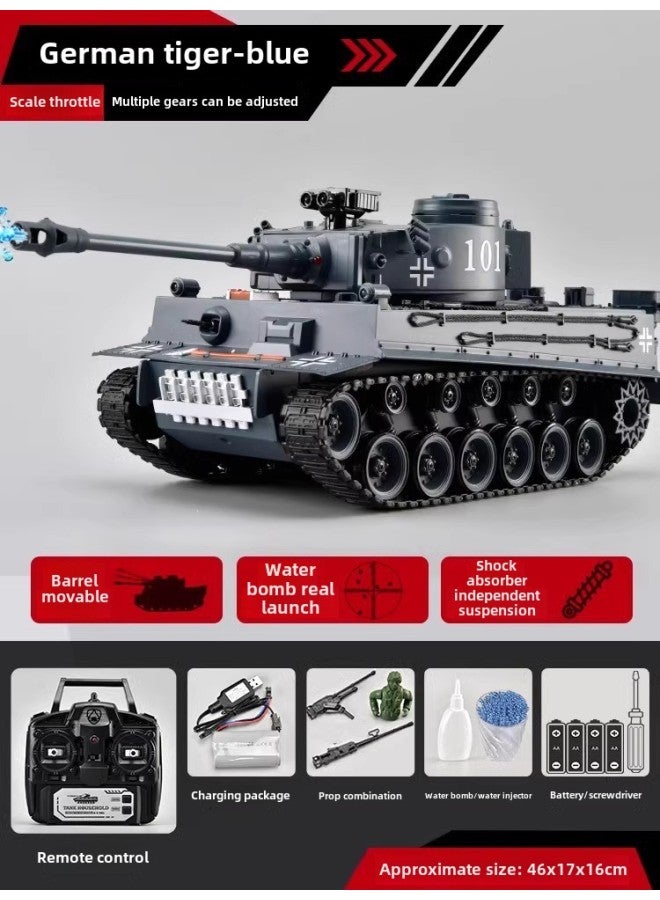 Oversized Tiger Remote Control Tank Toy Professional Boy Electric Cannon Alloy Model Car Crawler-Color: Simulated Crawler/proportional Throttle, Smoking Can Emit Water Bombs/barrel Lifting-Specifications: A Set Of Batteries + Remote Control Batteries + High-end Gift Box  - Image 1