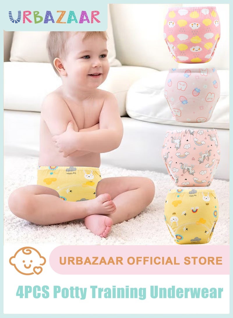 URbazaar Baby Potty Training Underwear for Boys and Girls, 4 Pack Absorbent Training Pants for Toddlers with Printed Reusable Cotton Toilet Training Pants for 12-18kg Kids (2-4 Years/110 yards) - Image 1