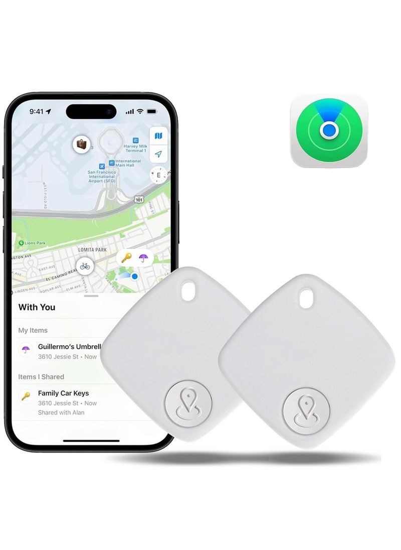 XQOOPS - Smart Tracker, Key Finder Locator Wireless Works with Apple Find My (iOS only), Anti Lost Alarm, Privacy Protection, Remote Item Finder for Kids, Pets, Suitcase, Bags, and More-White（2PACK） - Image 1