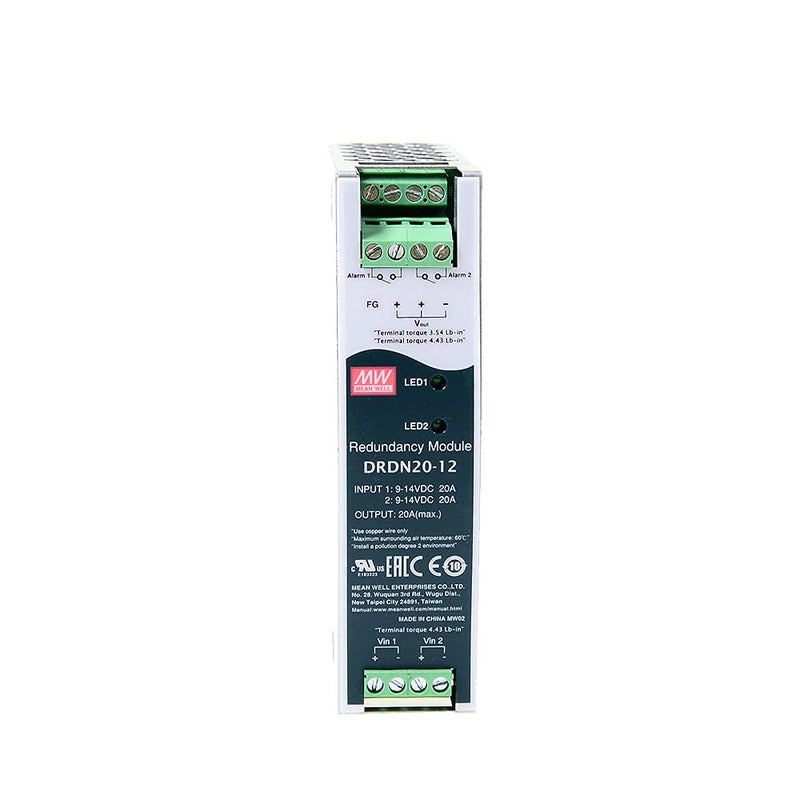 Mean Well DRDN20 12 12Vdc 20A DIN Rail Redundancy Module For Backup Power Supply - Image 2