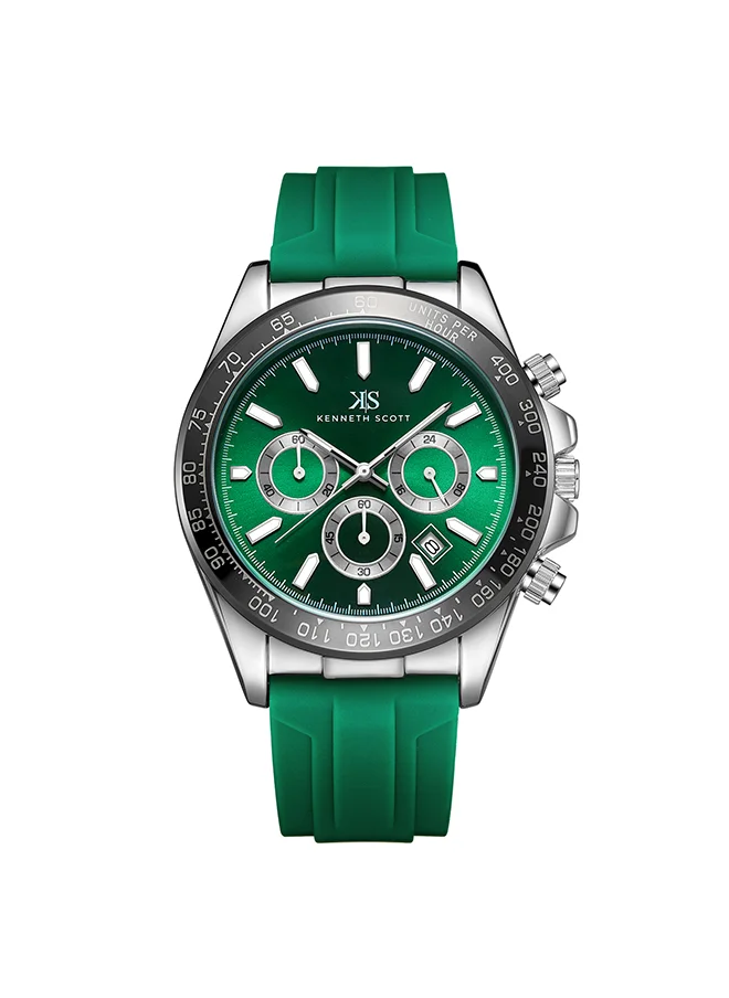 KENNETH SCOTT Men's Chrono & Multi Function Display Watch With Dark Green Silicone Strap - K23149-SSHH