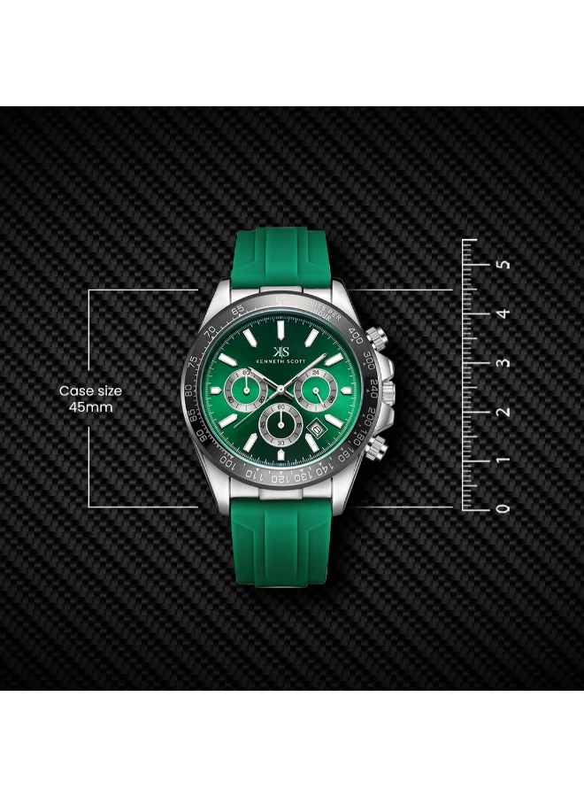 KENNETH SCOTT Men's Chrono & Multi Function Display Watch With Dark Green Silicone Strap - K23149-SSHH