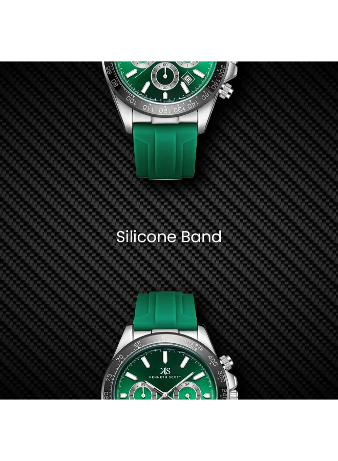 KENNETH SCOTT Men's Chrono & Multi Function Display Watch With Dark Green Silicone Strap - K23149-SSHH