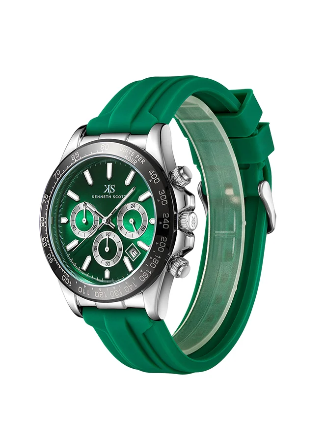 KENNETH SCOTT Men's Chrono & Multi Function Display Watch With Dark Green Silicone Strap - K23149-SSHH