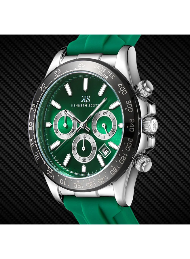 KENNETH SCOTT Men's Chrono & Multi Function Display Watch With Dark Green Silicone Strap - K23149-SSHH