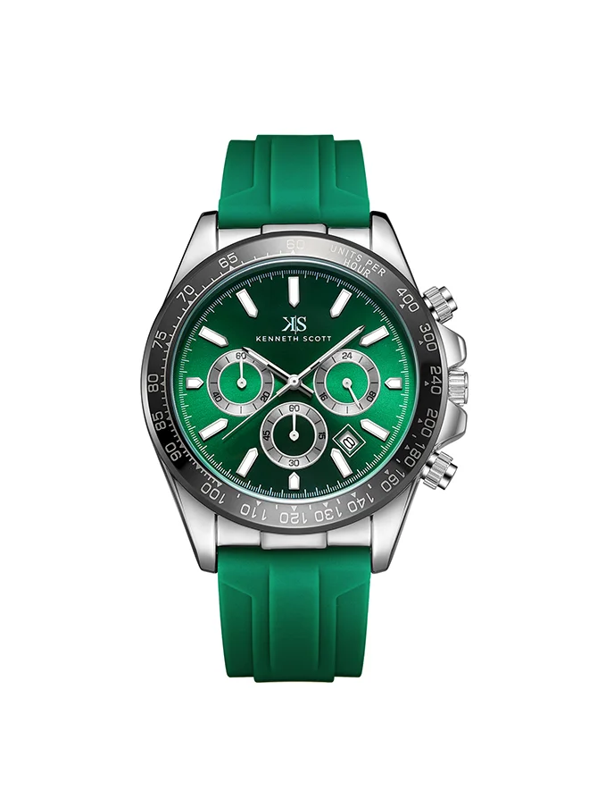 كينيث سكوت Kenneth Scott Men's Dark Green Dial Chrono & Multi Function Watch - K23149-SSHH