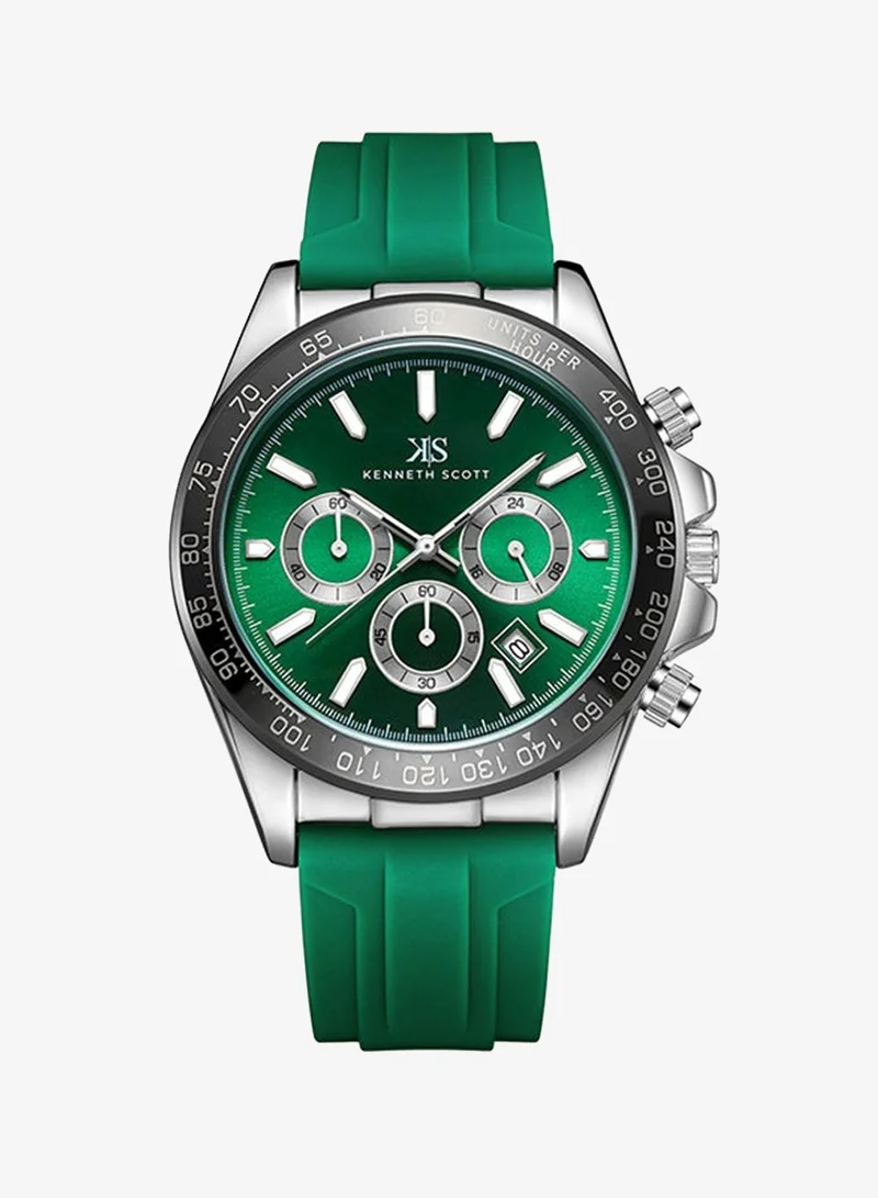 KENNETH SCOTT Men's Chrono & Multi Function Display Watch With Dark Green Silicone Strap - K23149-SSHH