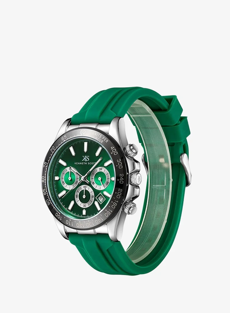 KENNETH SCOTT Men's Chrono & Multi Function Display Watch With Dark Green Silicone Strap - K23149-SSHH