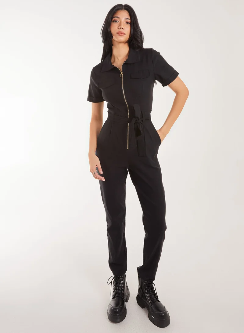 بينك فانيلا Zip Front Boilersuit