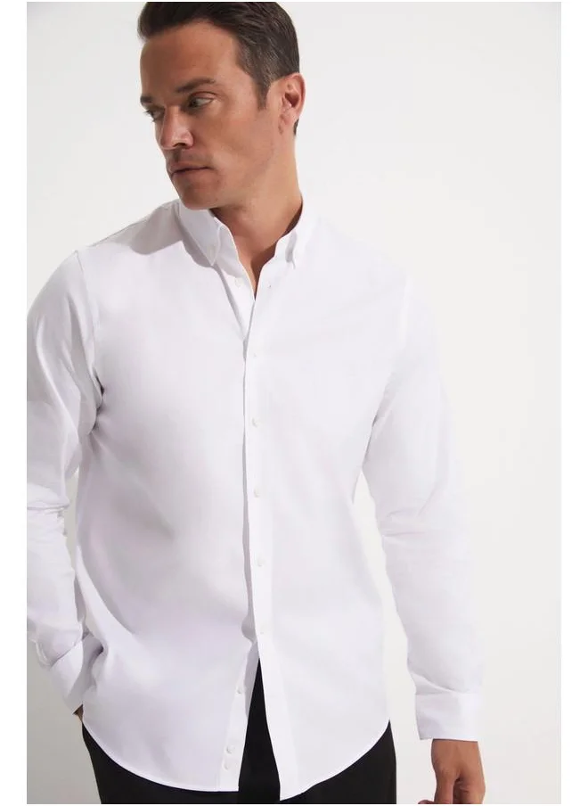 جون June Exclusive Men Regular Fit 100% Cotton Woven Shirt White