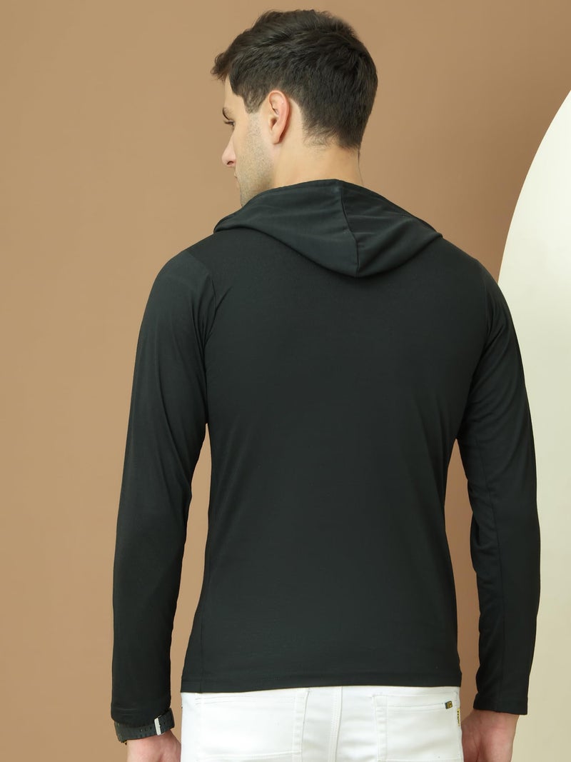 Mack Jonney Cotton Blended Regular Fit Full Sleeve Hooded Neck Black T-Shirts for Men's - Image 4