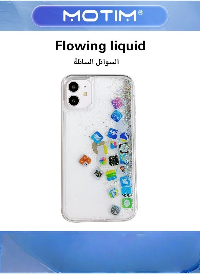 Motim Liquid Plain and Glitter Case for iPhone 14 Pro Max with Cute Bling Sparkle, Hard Back Colorful Bling Quicksand with iOS Icon Soft Rubber TPU Bumper Protective Case Cover - Image 1