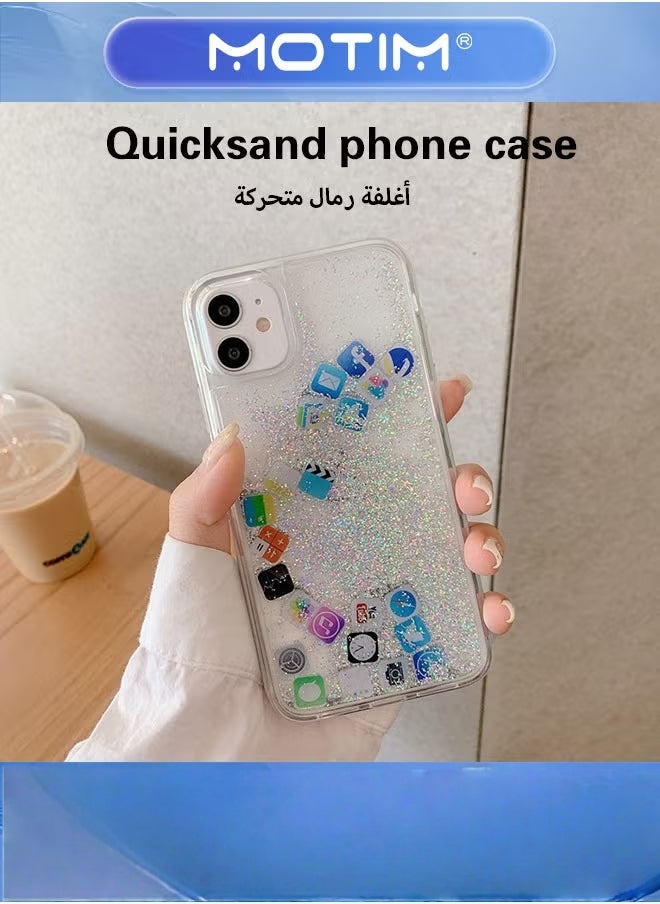 Motim Liquid Plain and Glitter Case for iPhone 14 Pro Max with Cute Bling Sparkle, Hard Back Colorful Bling Quicksand with iOS Icon Soft Rubber TPU Bumper Protective Case Cover - Image 4