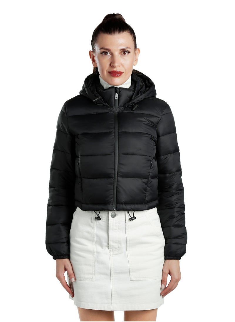 London Rag Black Cropped Down Hooded Jacket  - Image 1