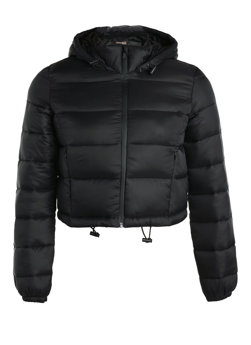 London Rag Black Cropped Down Hooded Jacket  - Image 4