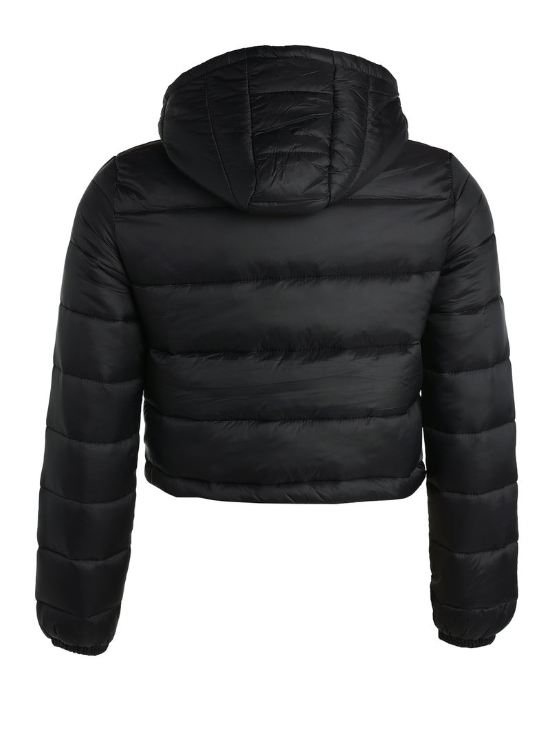 London Rag Black Cropped Down Hooded Jacket  - Image 5
