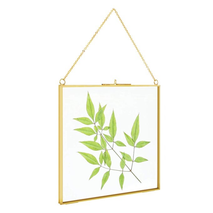 8x8 inch Brass Hanging Photo FrameDouble Glass Frame for Pressed FlowersClear DIY Vintage Artwork Display Frame Wall Mounted Photos Frame