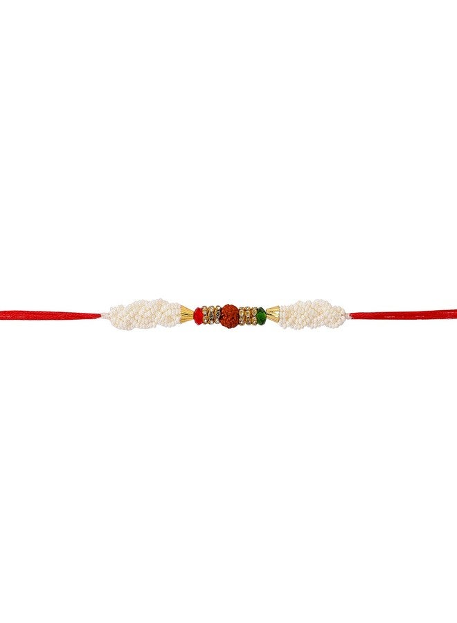 ACCESSHER Mens Traditional Rudraksh Rakhi for Beloved Brother with Acrylic Peacock Pooja Thali, Roli Kumkum Packets and Happy Rakshabandhan Card - Image 2