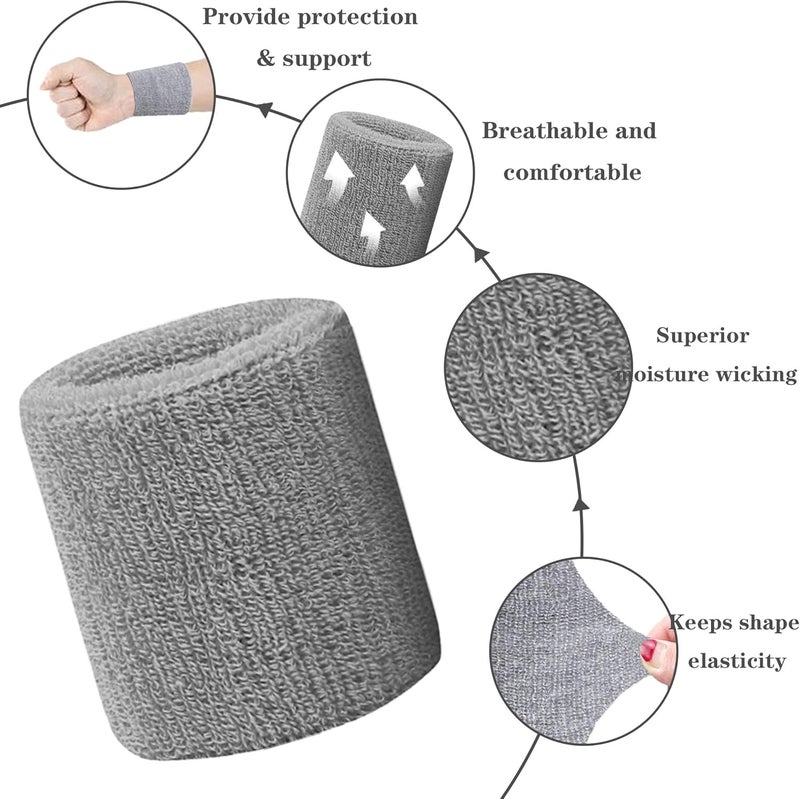 IMAGERIO 8 Pack Wrist Sweatbands Tennis Wrist Bands Absorbent Sweat Band for Men and Women, Breathable Cotton Sweatbands for Working Out, Football, Basketball, Running Athletic Sports - Image 4