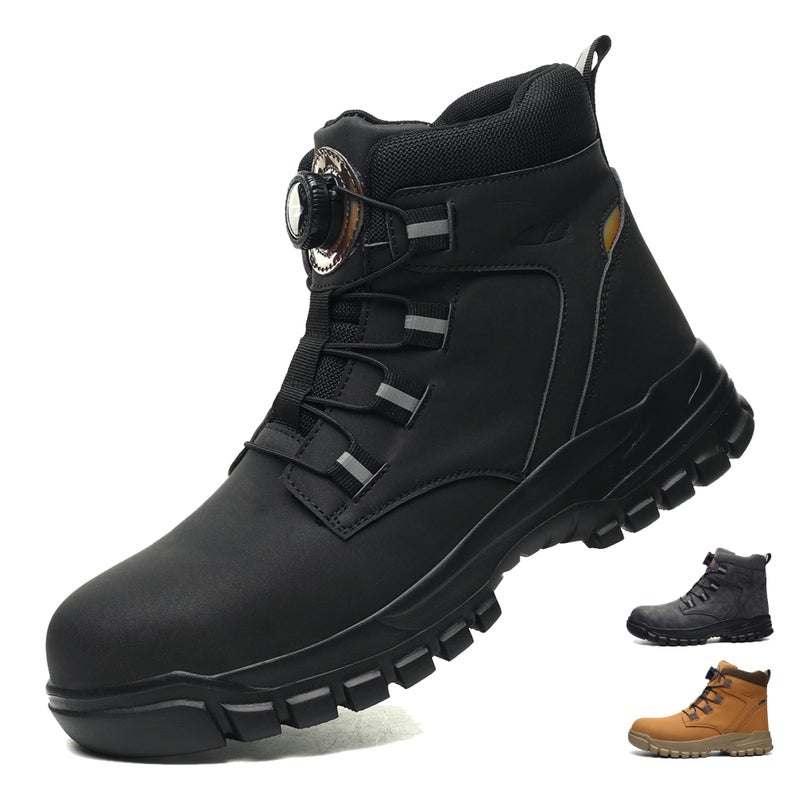 COOU Safety Boots for Men Waterproof Safety Shoes Women Lightweight Steel Toe Non-Slip Work Boots Black, 42 EU - Image 1