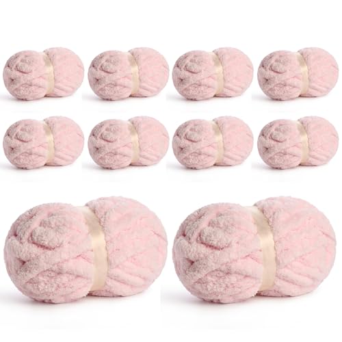 Sekafris 10 Pack Jumbo Chenille Yarn for Crocheting, #10 Super Bulky Baby Soft Yarn for Hand Knitting, 220 yds /70.5 oz Fluffy Chunky Knit Throw Blanket Yarn (Pink) - Image 1