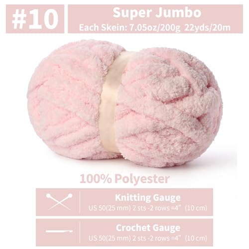 Sekafris 10 Pack Jumbo Chenille Yarn for Crocheting, #10 Super Bulky Baby Soft Yarn for Hand Knitting, 220 yds /70.5 oz Fluffy Chunky Knit Throw Blanket Yarn (Pink) - Image 2