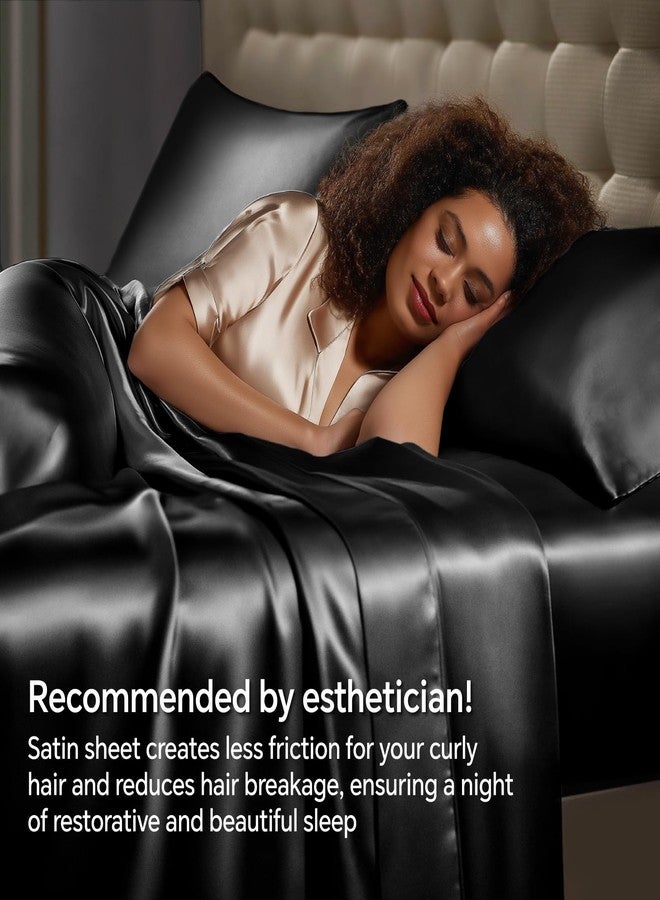 BEDELITE Satin Sheets Queen Size Bed Set, Luxury Soft Black Silky Sheets for Hair and Skin, Similar to Silk Bed Sheets Set 4 Pieces with 1 Deep Pocket Fitted Sheet, 1 Flat Sheet, and 2 Pillowcases - Image 4