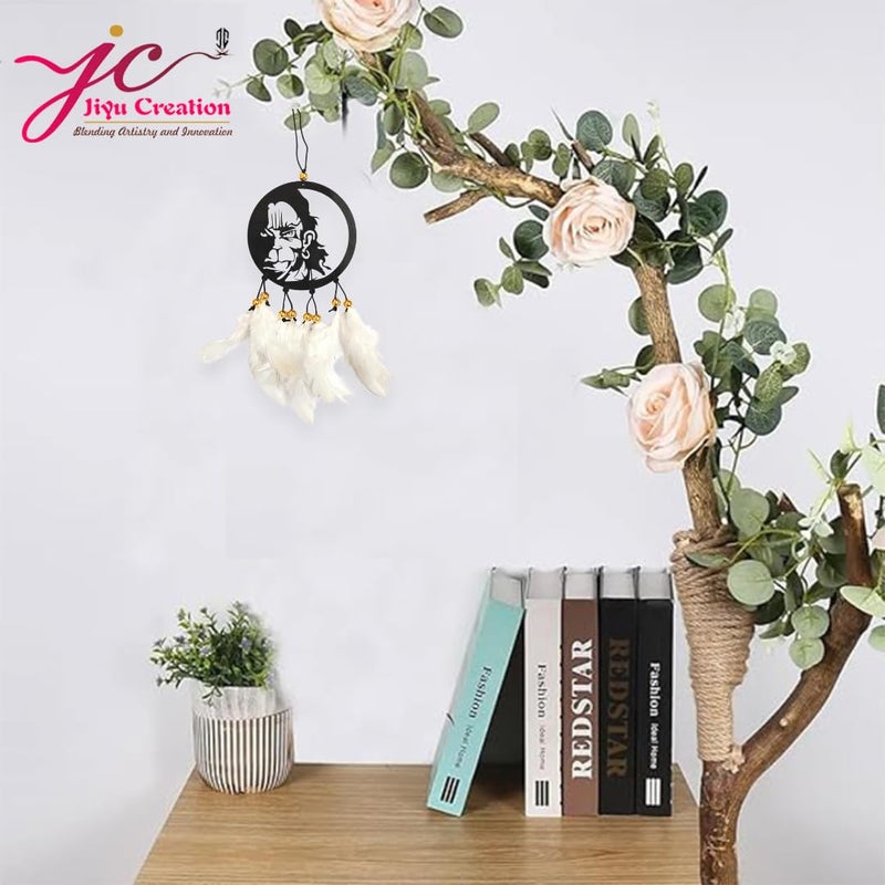 Jiyu Creation Car Hanging Ornament bajrangWhite Dream Catcher for Positive Energy Rearview Mirror Charm Home and Temple Decor Durable Acrylic with Original Feathers - Image 2