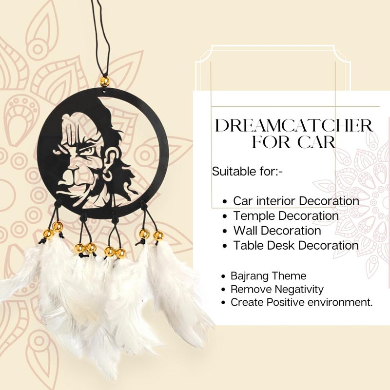 Jiyu Creation Car Hanging Ornament bajrangWhite Dream Catcher for Positive Energy Rearview Mirror Charm Home and Temple Decor Durable Acrylic with Original Feathers - Image 4