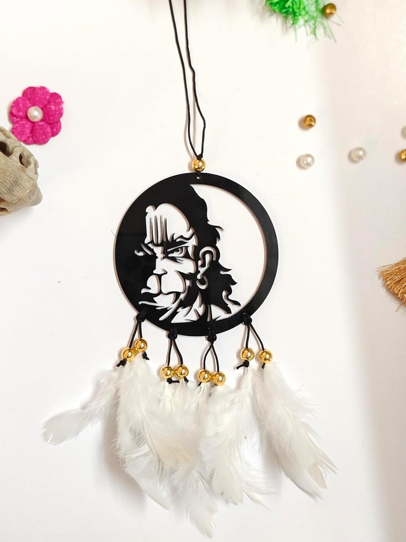 Jiyu Creation Car Hanging Ornament bajrangWhite Dream Catcher for Positive Energy Rearview Mirror Charm Home and Temple Decor Durable Acrylic with Original Feathers - Image 3
