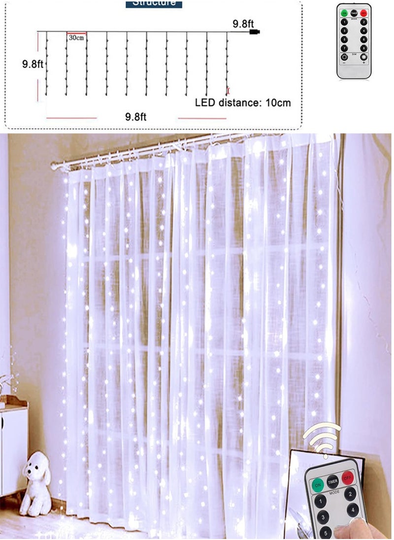 co arma White Curtain String Lights with Remote Control 8 Lighting Modes and Timer Dimmable USB Suitable for Bedroom, Party, Wedding, Home Decor  - Image 1