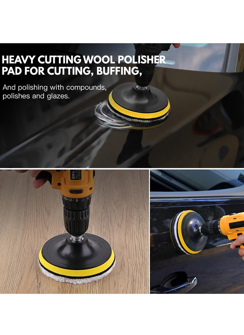 KASTWAVE - 7 Pcs 5 Inch Polishing Buffing Wheel for Drill Wool Pads, 125mm Wheel Polishing Pads Woolen Polishing Waxing Pads Kits with M14 Drill Buffer Adapter - Image 1