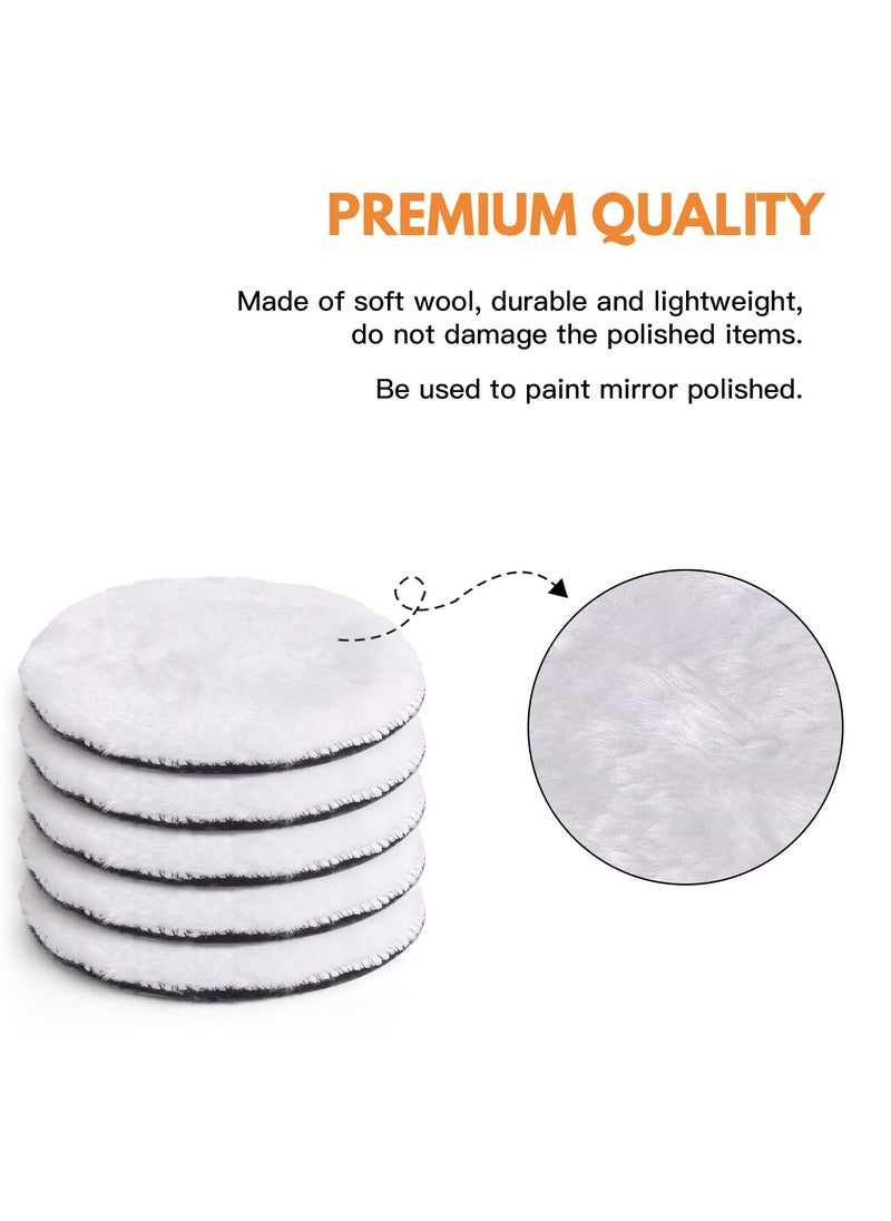KASTWAVE - 7 Pcs 5 Inch Polishing Buffing Wheel for Drill Wool Pads, 125mm Wheel Polishing Pads Woolen Polishing Waxing Pads Kits with M14 Drill Buffer Adapter - Image 1