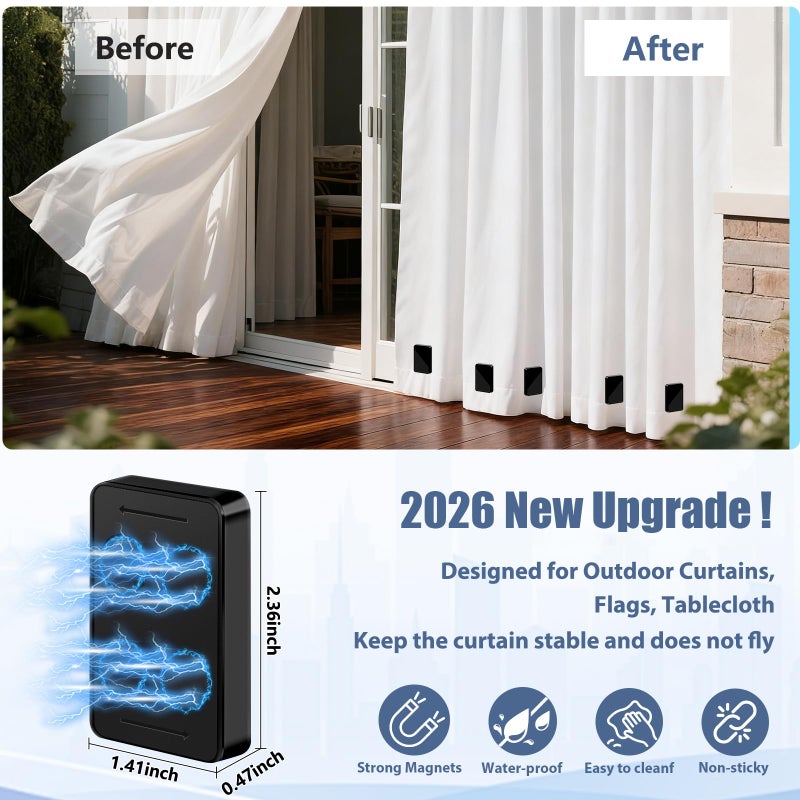 ANGAR 16pcs Outdoor Curtain Weights, Upgraded Heavier-Duty Waterproof Curtain Magnets Weights Outdoor, for Home Patio Drapery, Shower, Flags, Tablecloth to Stop Heavy Wind, Black - Image 3