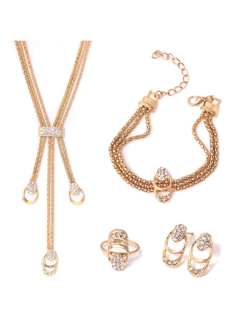 Huitich 4-Piece Elegant Gold-Tone Color Jewelry Set for Women Necklace, Bracelet, Earrings & Ring  - Image 1