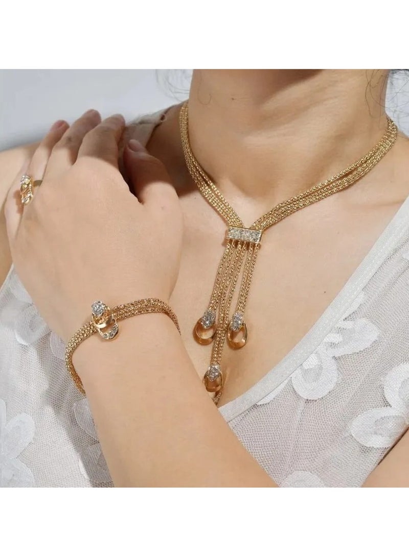 Huitich 4-Piece Elegant Gold-Tone Color Jewelry Set for Women Necklace, Bracelet, Earrings & Ring  - Image 3