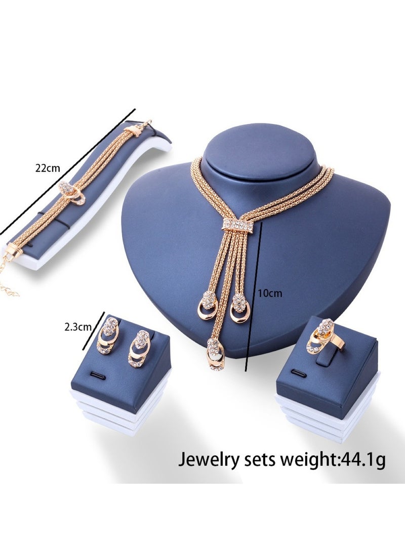 Huitich 4-Piece Elegant Gold-Tone Color Jewelry Set for Women Necklace, Bracelet, Earrings & Ring  - Image 2