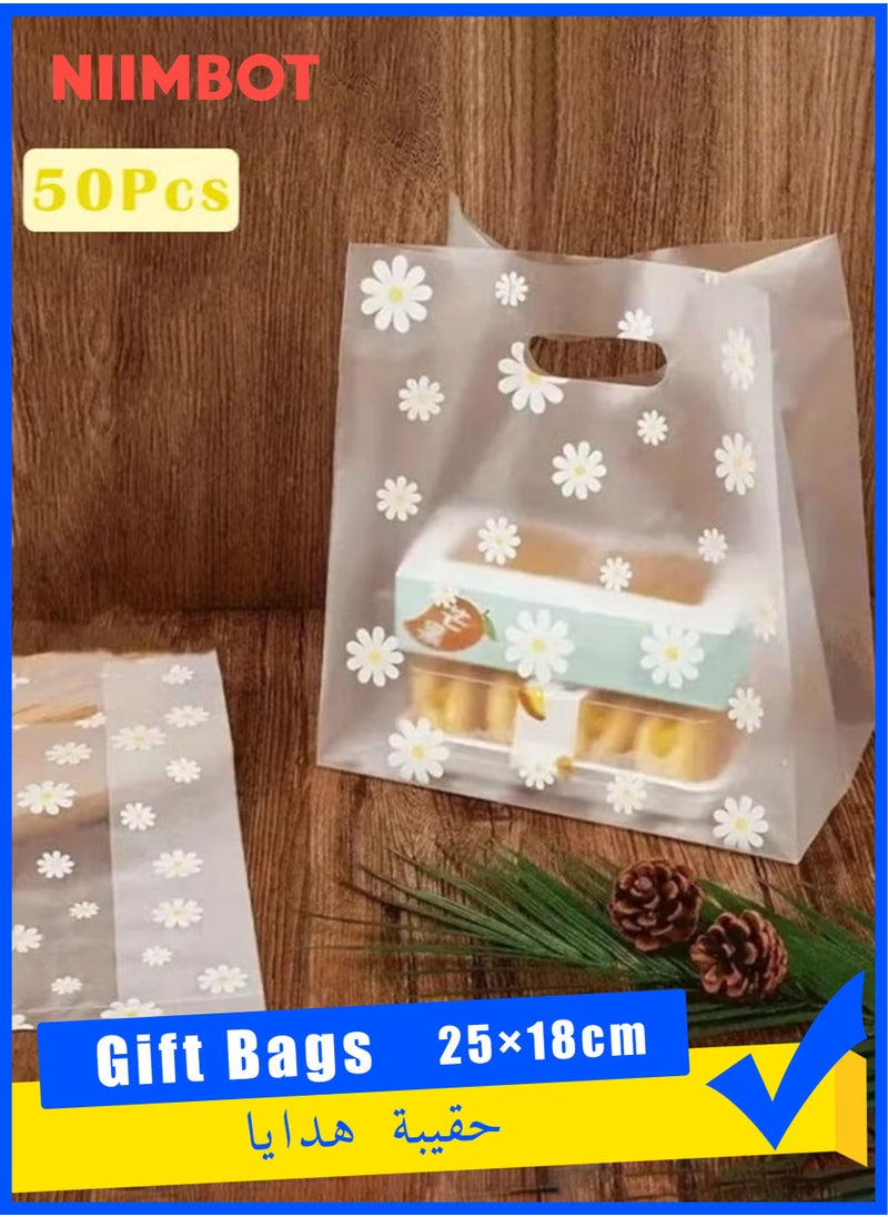 NIIMBOT 50 Pieces Reusable Transparent Bags For Gifts And Distributions Decorated With Flowers, Food Bags, Clear Bags, Flower Bags, Clear 25×18cm  - Image 1