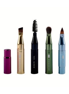 4-In-1 Makeup Brush Soft Bristle Brush For Eyeshadow, Lip, Eyebrow, And Eyelash Brushes For Portable Travel - Travel Makeup Brush Set, Metal Handle