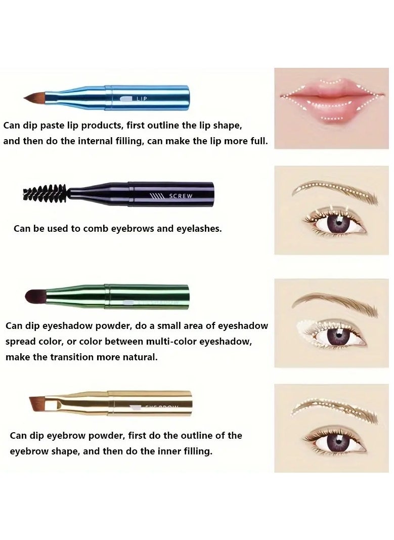 Goolsky - 4-In-1 Makeup Brush Soft Bristle Brush For Eyeshadow, Lip, Eyebrow, And Eyelash Brushes For Portable Travel - Travel Makeup Brush Set, Metal Handle - Image 1