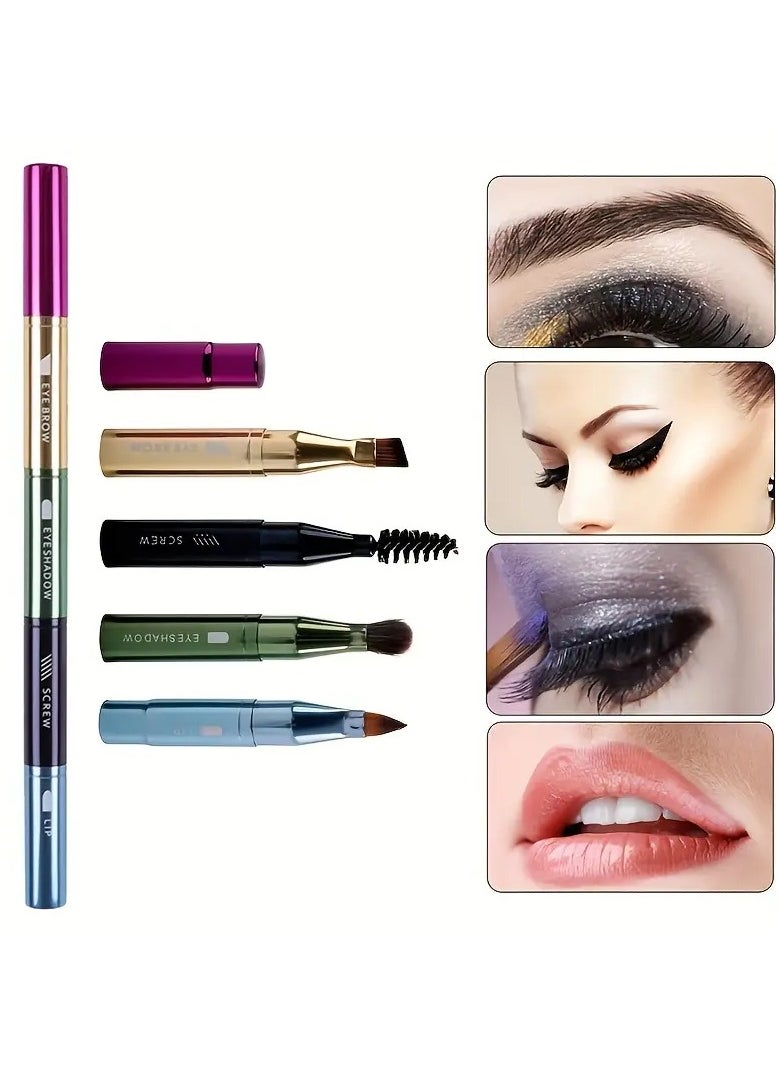 Goolsky - 4-In-1 Makeup Brush Soft Bristle Brush For Eyeshadow, Lip, Eyebrow, And Eyelash Brushes For Portable Travel - Travel Makeup Brush Set, Metal Handle - Image 1