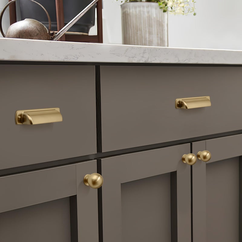 CABDM 10 Pack 1 Inch Vintage Ball Brushed Brass Cabinet Knobs Kitchen Cabinet Hardware Brushed Gold Drawer Knobs Pulls for Drawers. - Image 3