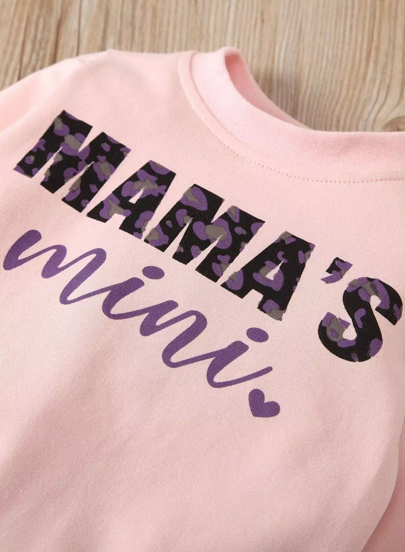 Baby Girl Letter Graphic Sweatshirt & Leopard Joggers & Headband - Image 3