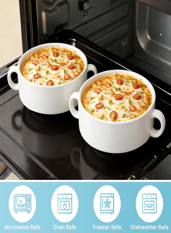Dyrfolm 4 Pack Soup Crocks, Ceramic Soup Bowls with Handles, Ceramic Cereal Bowls for Kitchen Pasta Oatmeal, Microwave and Oven Safe(White) - Image 3