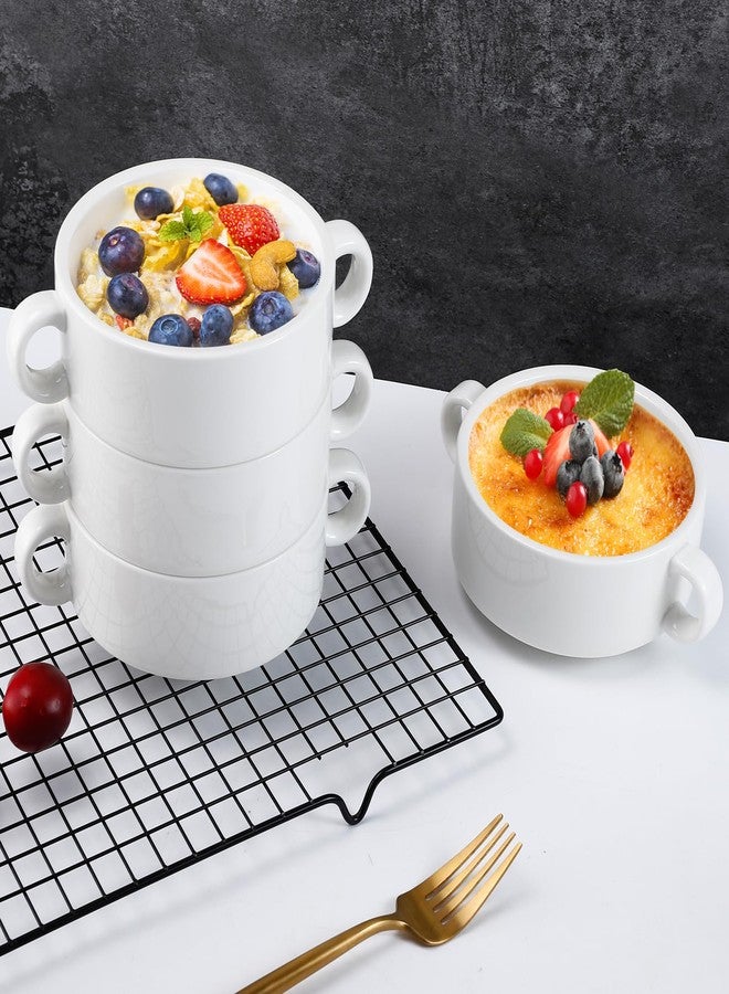 Dyrfolm 4 Pack Soup Crocks, Ceramic Soup Bowls with Handles, Ceramic Cereal Bowls for Kitchen Pasta Oatmeal, Microwave and Oven Safe(White) - Image 4