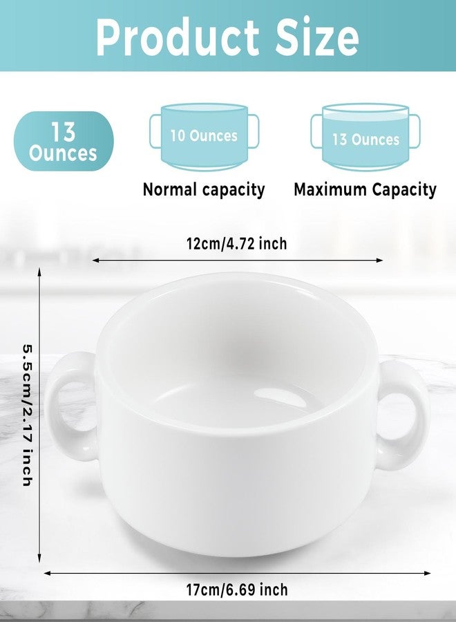 Dyrfolm 4 Pack Soup Crocks, Ceramic Soup Bowls with Handles, Ceramic Cereal Bowls for Kitchen Pasta Oatmeal, Microwave and Oven Safe(White) - Image 2